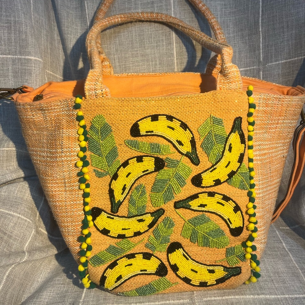 America & Beyond Banana Beaded Crossbody Bag